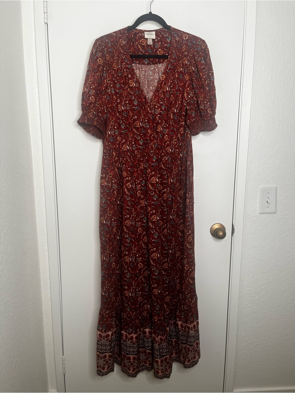 Knox Rose Maxi Dress Womens L Multicolor Paisley Smocked Boho Cottagecore Fall